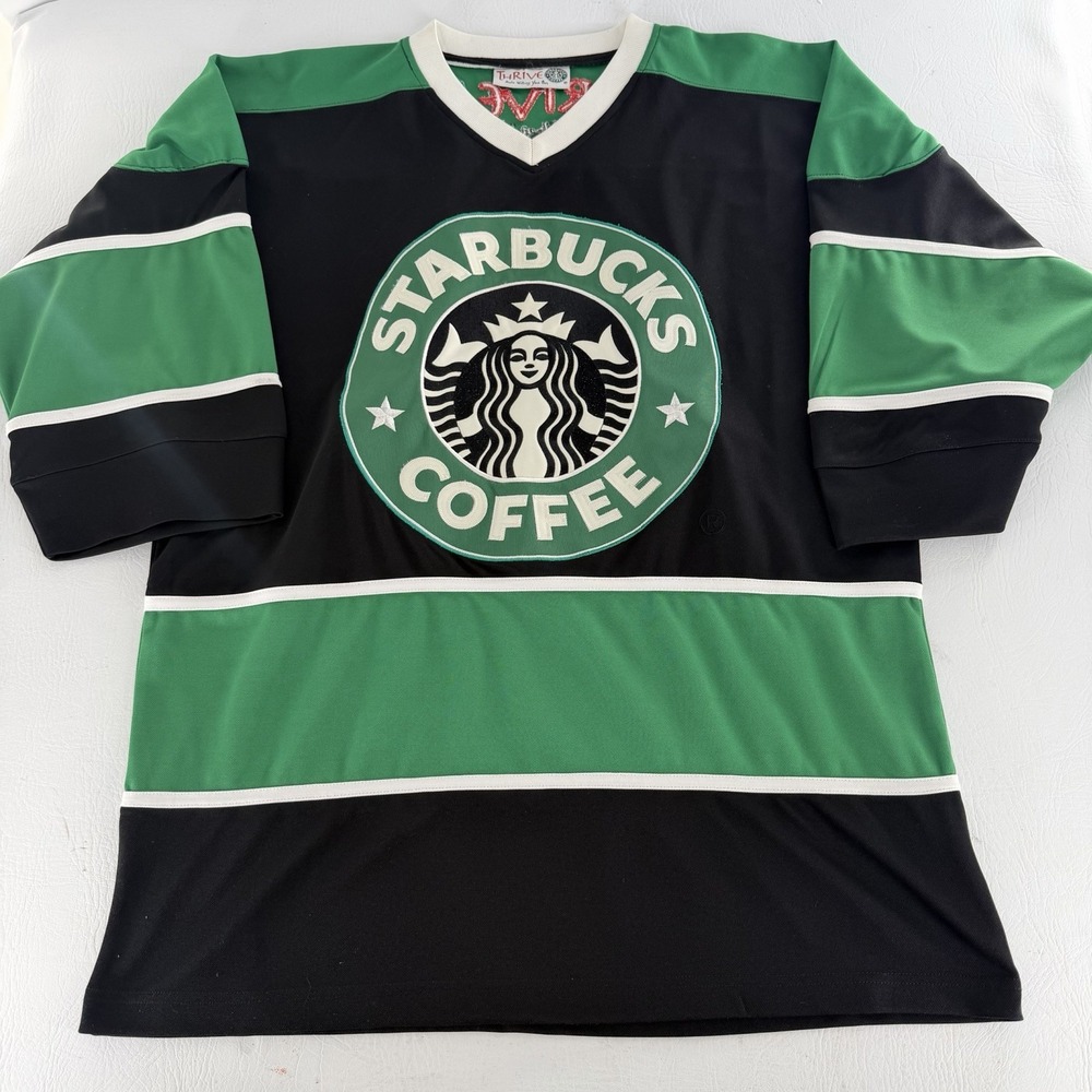 Rare Starbucks Thrive Hockey Jersey 3/4 Sleeve Black Adult Size Large L
